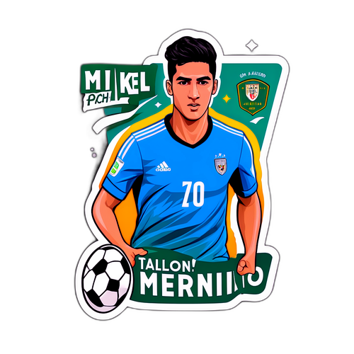 Portrait von Mikel Merino mit Fußball-Elementen
