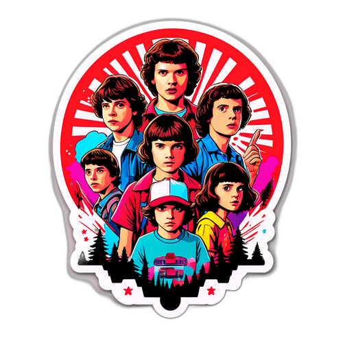 A Stranger Things ikonikus pillanatait megörökítő ünnepélyes dizájn lebegő kollázsban
