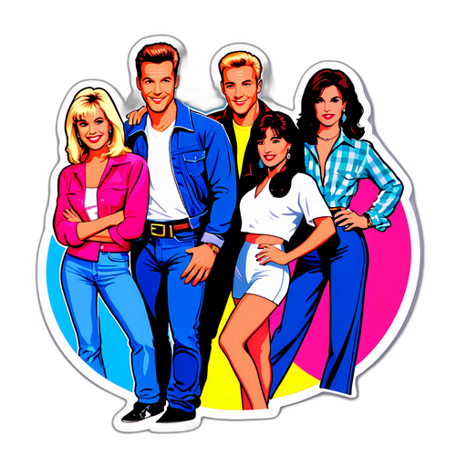 Retro Sticker van de Iconische Cast van Beverly Hills 90210