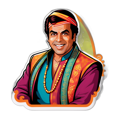 Ett klistermärke med Dharmendra i Bollywood-stil