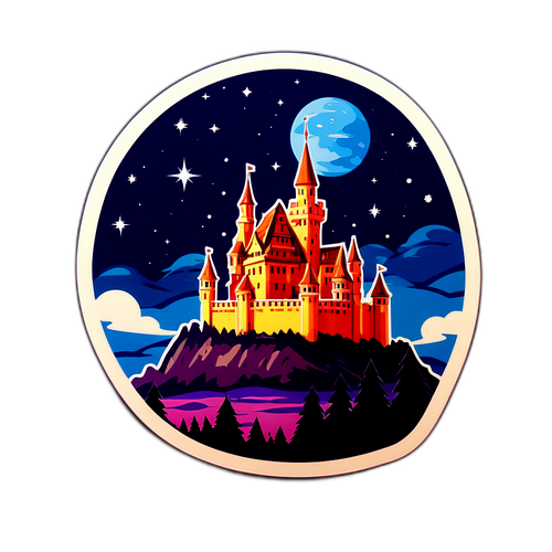 Наклейка з давнім замком Старого Оскола проти зоряного неба