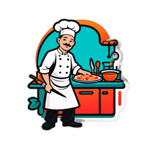 Δημιουργήστε ένα αυτοκόλλητο με έναν σεφ σε μια δημιουργική κουζίνα