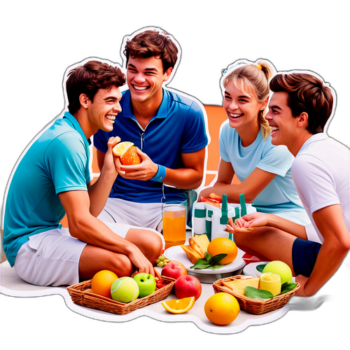 Picnic divertido en la cancha de tenis