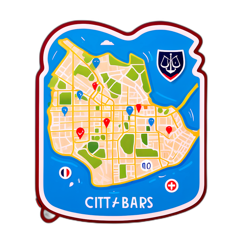 Mapa města s vyznačenými důležitými místy a fanouškovskými bary