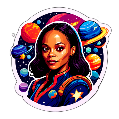 Autocollant artistique de Zoe Saldana dans un costume de science-fiction