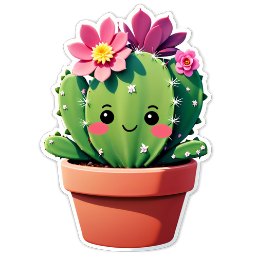 Le Cactus Enchanté : Adoptez Ce Mignon Sticker Éclatant de Bonheur!