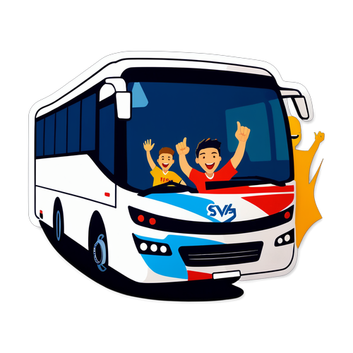 Những người hâm mộ vui vẻ ăn mừng trước xe buýt của đội bóng