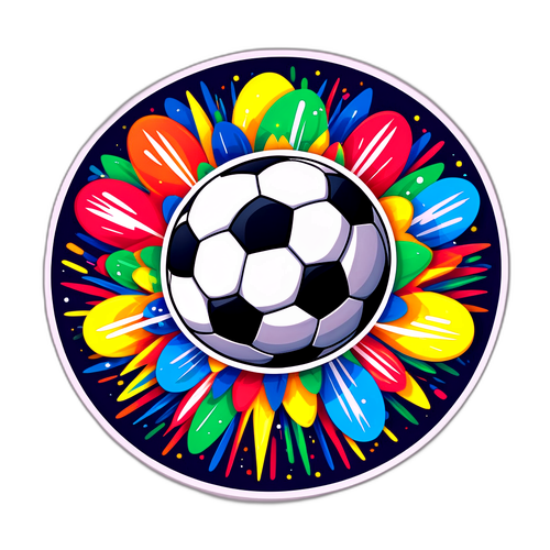 Stiker Kartun Bola Sepak Menari dengan Kembang Api