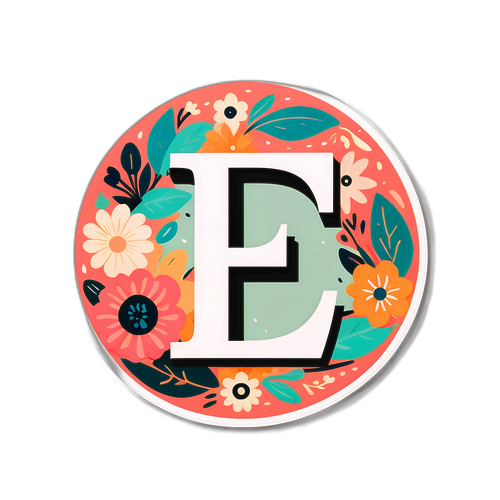 Stiker Minimalis Huruf 'E' dengan Desain Bunga