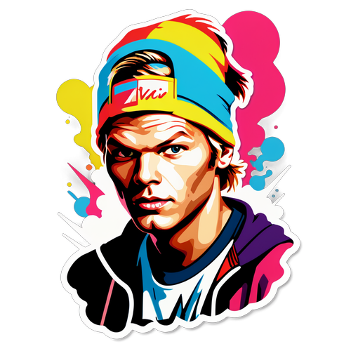 Energetikus pop-art stílusú kép Avicii-ról