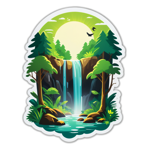 Serene Waterfall in Forest Sticker