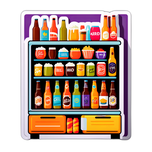 Kühlschrank voller bunter Biere und Snacks