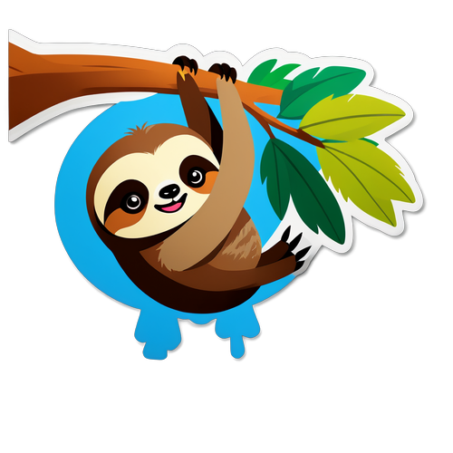 Cute Sloth Hanging from a Tree Branch