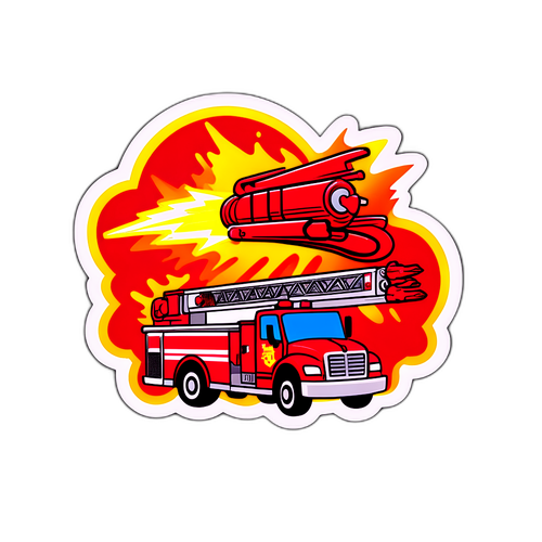 Sticker met bliksemschicht en brandweerauto ter nagedachtenis aan de stroomuitval in de stad