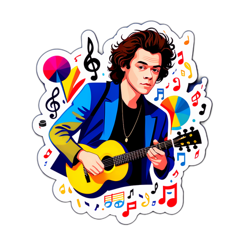 Adesivo de Harry Styles com Elementos Musicais
