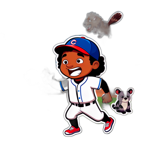 Cartoon Luis Castillo Throwing Baseball with Animal Spectators