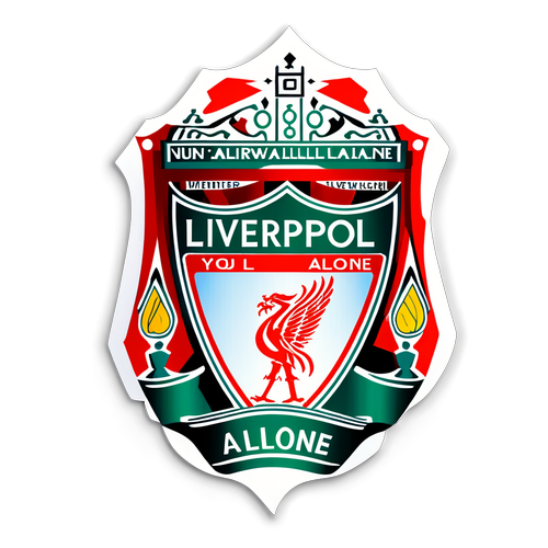 Sticker de Liverpool con fondo rojo y frase 'You'll Never Walk Alone'