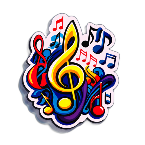 Müzikal Nota ve Orkestra Sembolleri Sticker Tasarımı