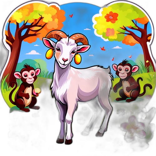 Шармовий вид козячого м'яса в елегантному стилі з веселими мавпочками в весняному лузі