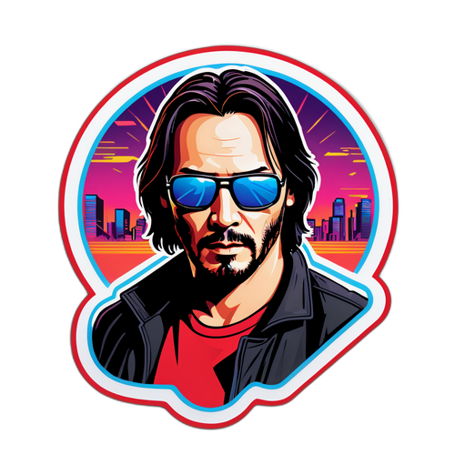 Nálepka s Keanu Reevesem jako akčním hrdinou