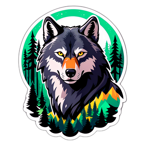 Sticker cu un lup simbolizând puterea și curajul