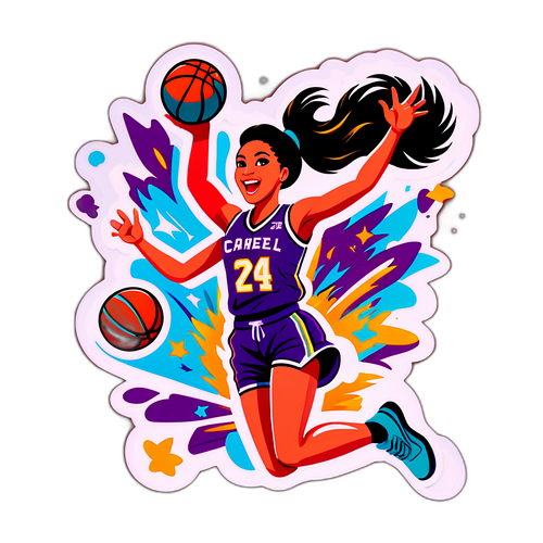 Dynamische sticker van Raquel Carrera die een dunk maakt
