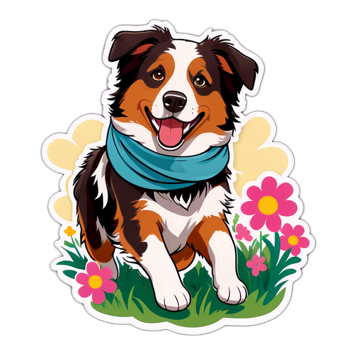 Un berger australien joyeux dans un champ de fleurs