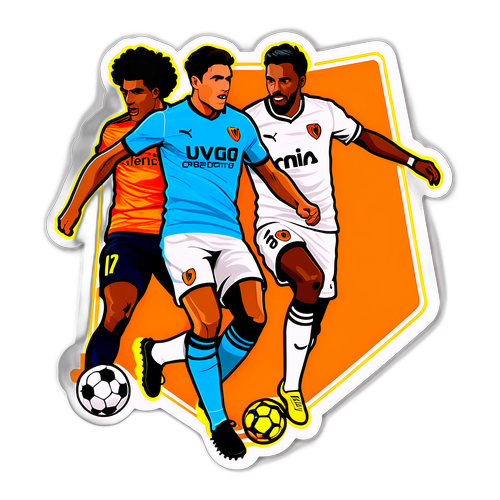 Fußballaufkleber Valencia gegen Villarreal mit Spielern in Aktion