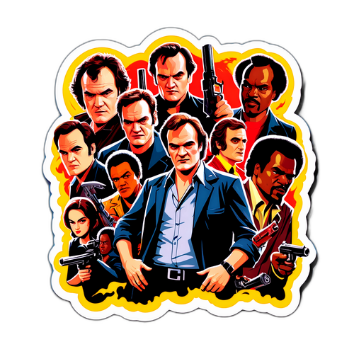 Sticker z Quentinem Tarantino i ikonicznymi postaciami filmowymi