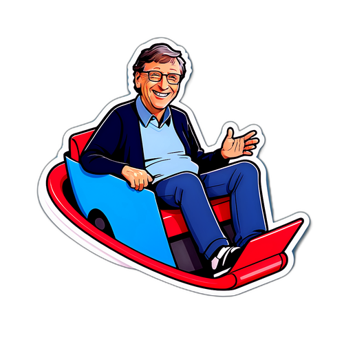 Adesivo Divertido do Bill Gates em uma Montanha-Russa Tecnológica