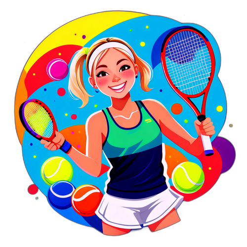 Masayang disenyo ni Amanda Anisimova na may hawak na raketa ng tenis