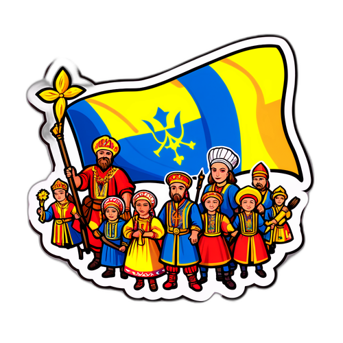 Sticker về Ukraine với lá cờ và hình ảnh văn hóa