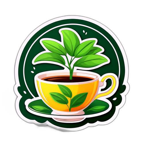 Thiết kế sticker cốc trà và cây trà