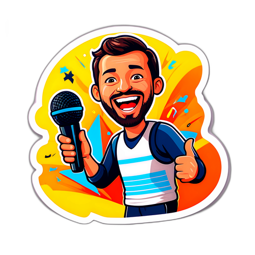 Vrolijke sticker van Ruben Van Gucht met een microfoon