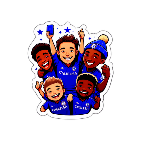 Наліпка з веселими персонажами, які традиційно святкують матчі Челсі з іншими командами