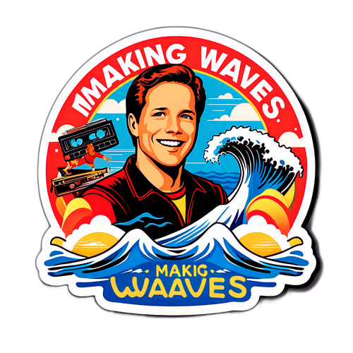 A Retro Style Sticker of Scott Wolf with Classic Movie Elements