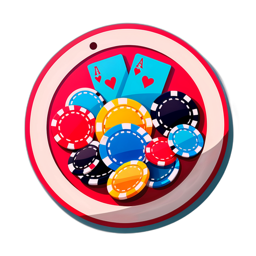 En lekfull klistermärke design med pokermarker och kort