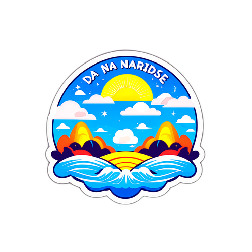 Thiết kế sticker bầu trời Đà Nẵng với các loại thời tiết và chữ 'Đà Nẵng - Thiên đường thời tiết'