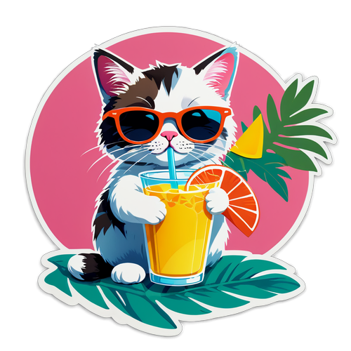 Cool Cat with Tropical Drink Sticker