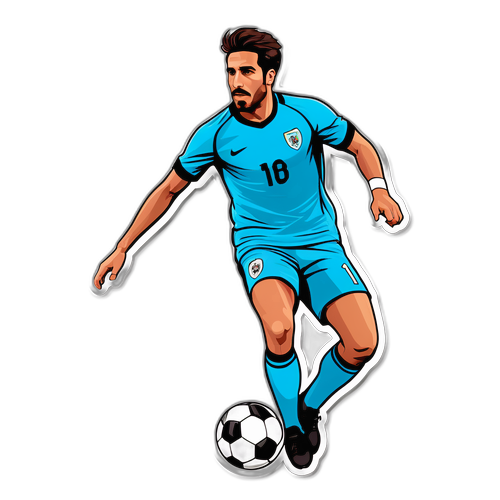 Стильное изображение футболиста Гонсало Гарсии в динамичной позе на футбольном поле