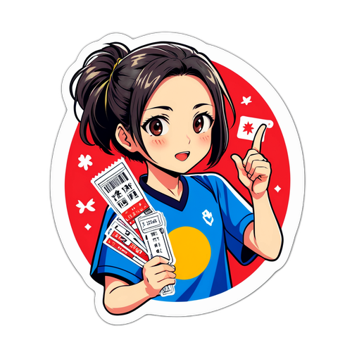 情熱的なファンがユキ・ナカマのプレイのチケットを持っているイラスト