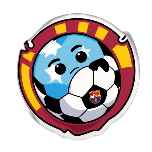 Skægt klistermærke med en tegneserie fodbold