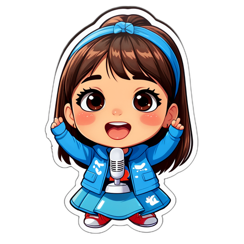 สติกเกอร์การ์ตูนของ Aitana ร้องเพลงบนเวที
