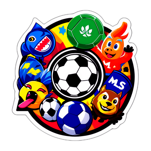 Stiker MLS Ceria dengan Bola Sepak dan Solekan Maskot
