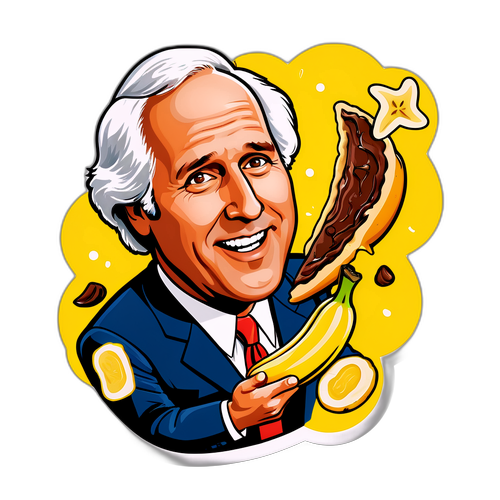 Humoristisk karikatur av Chevy Chase i en komisk situasjon