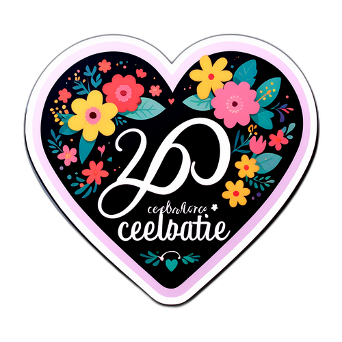 Сердце с цветами и надписью "Отмечаем с любовью"