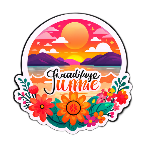 Et hjertelig klistremerke som sier 'Farvel Juni'