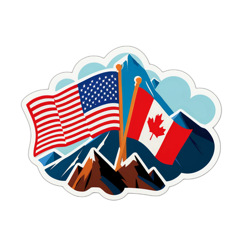 Amerikansk och kanadensisk flagga i fjällmiljö