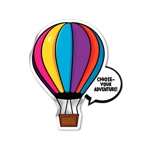 Een kleurrijke luchtballon sticker met een spraakwolk