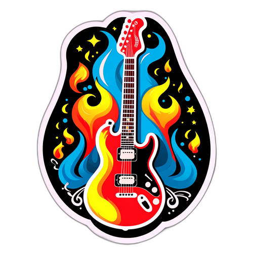 Színes retro stílusú gitár matrica "Steven Tyler" felirattal